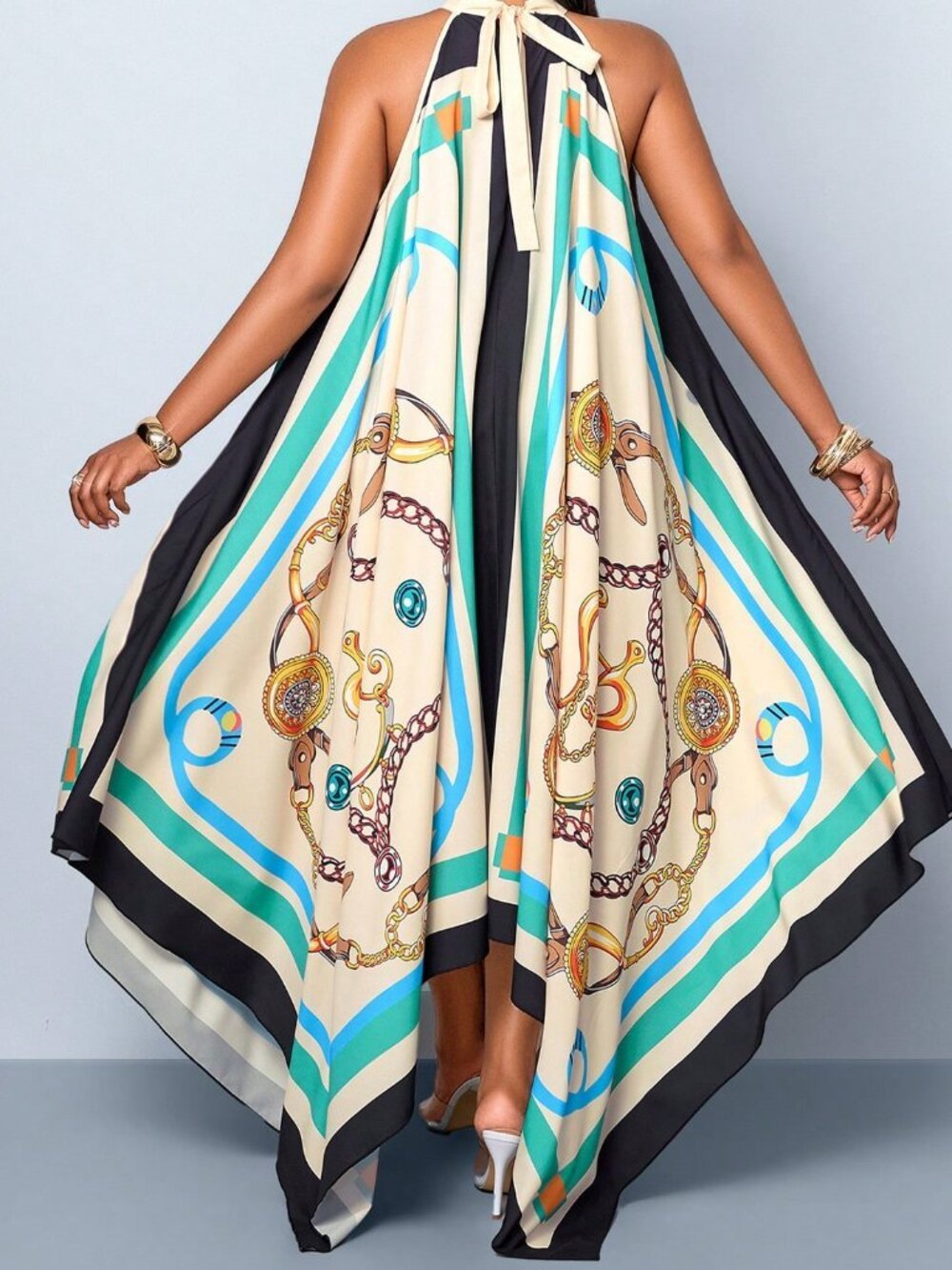 Boho Multicolor Women's Plus Size Tropical Vacation Long Dress - Picture 4 of 7